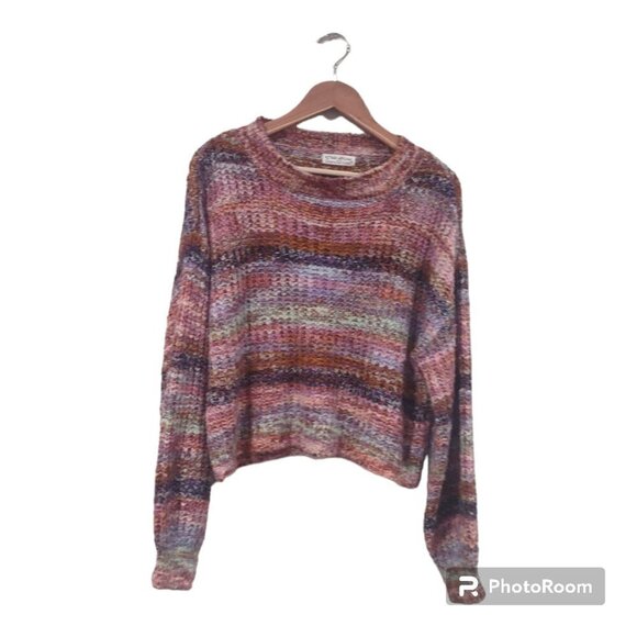 Womens Multicolored Knit Crop Sweater Size XL - Picture 3 of 6